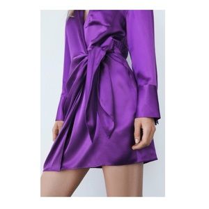Zara purple satin Effect Wrap Mini Dress